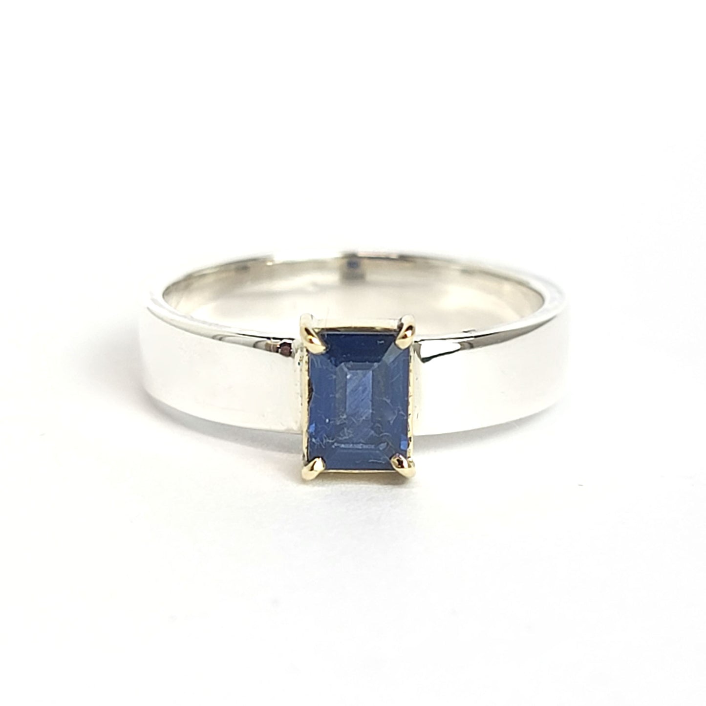 Blue Sapphire - 18k Yellow Gold - Sterling Silver Ring