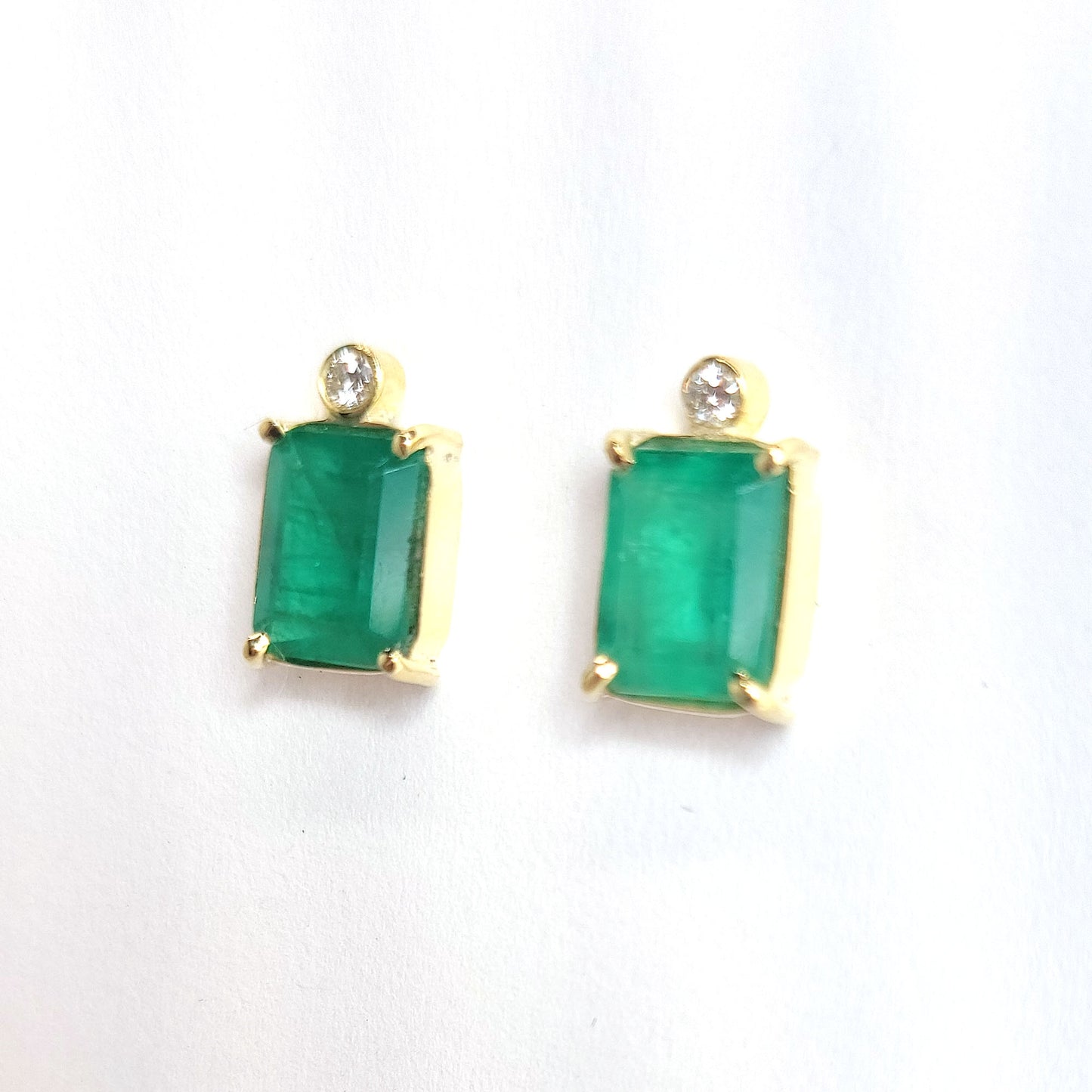 Earrings gold - Emeralds octagonal and diamonds