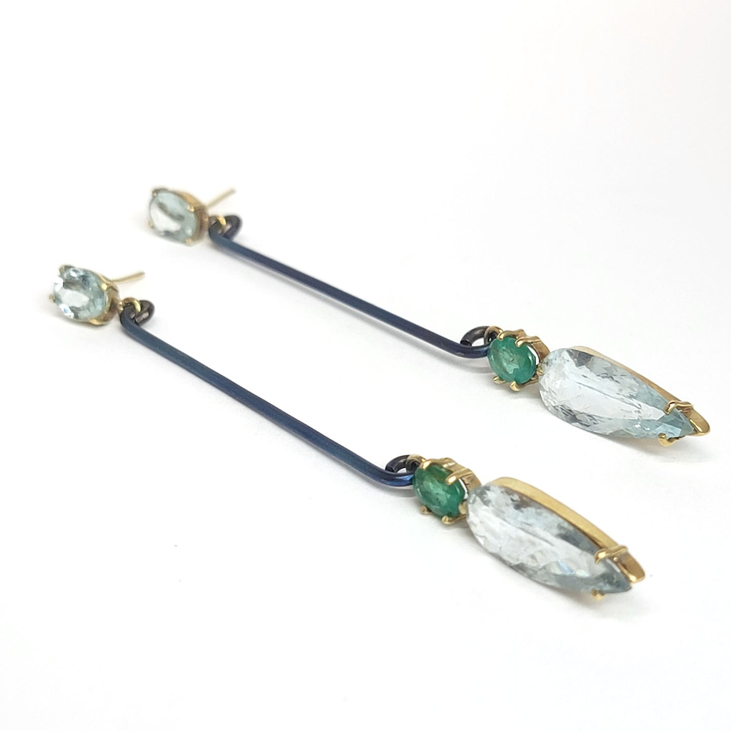 Long Earrings - Aquamarine and Emerald