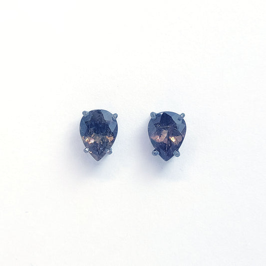 Earrings black sterling solitaire - Brown tourmaline