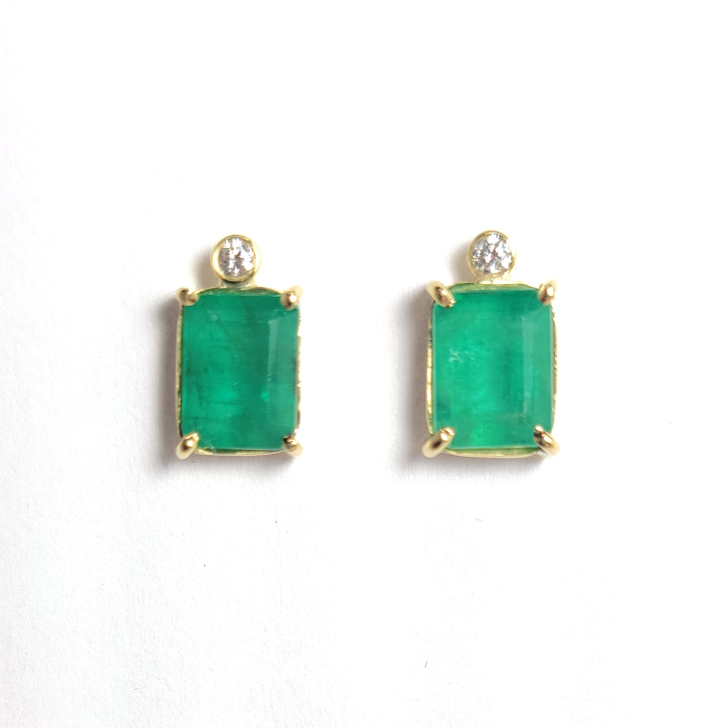 Earrings gold - Emeralds octagonal and diamonds