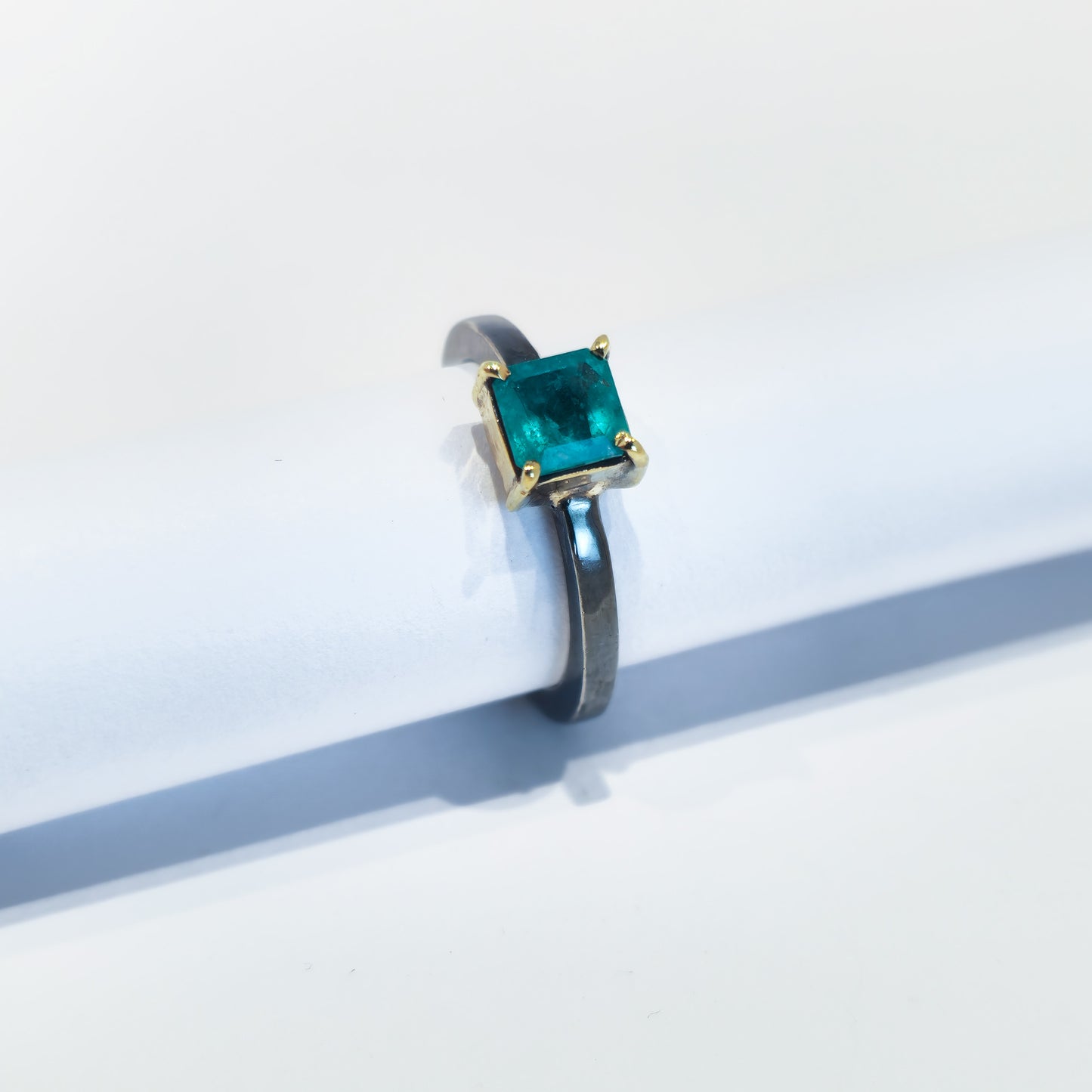 Emerald - 18k Yellow Gold - Sterling Silver Ring