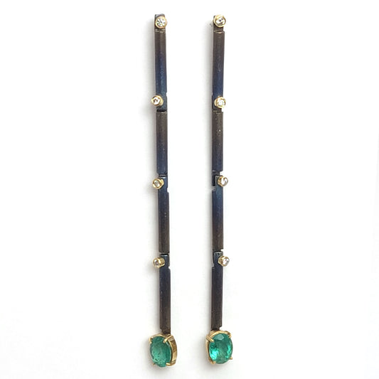Long Earrings - Emerald and Diamonds