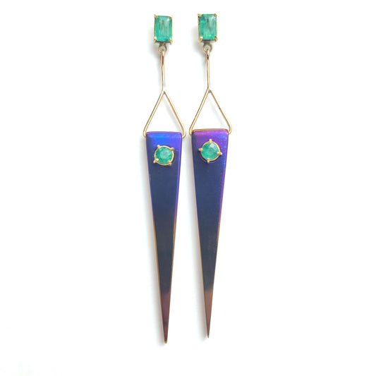 Long Earrings - Sword Emeralds