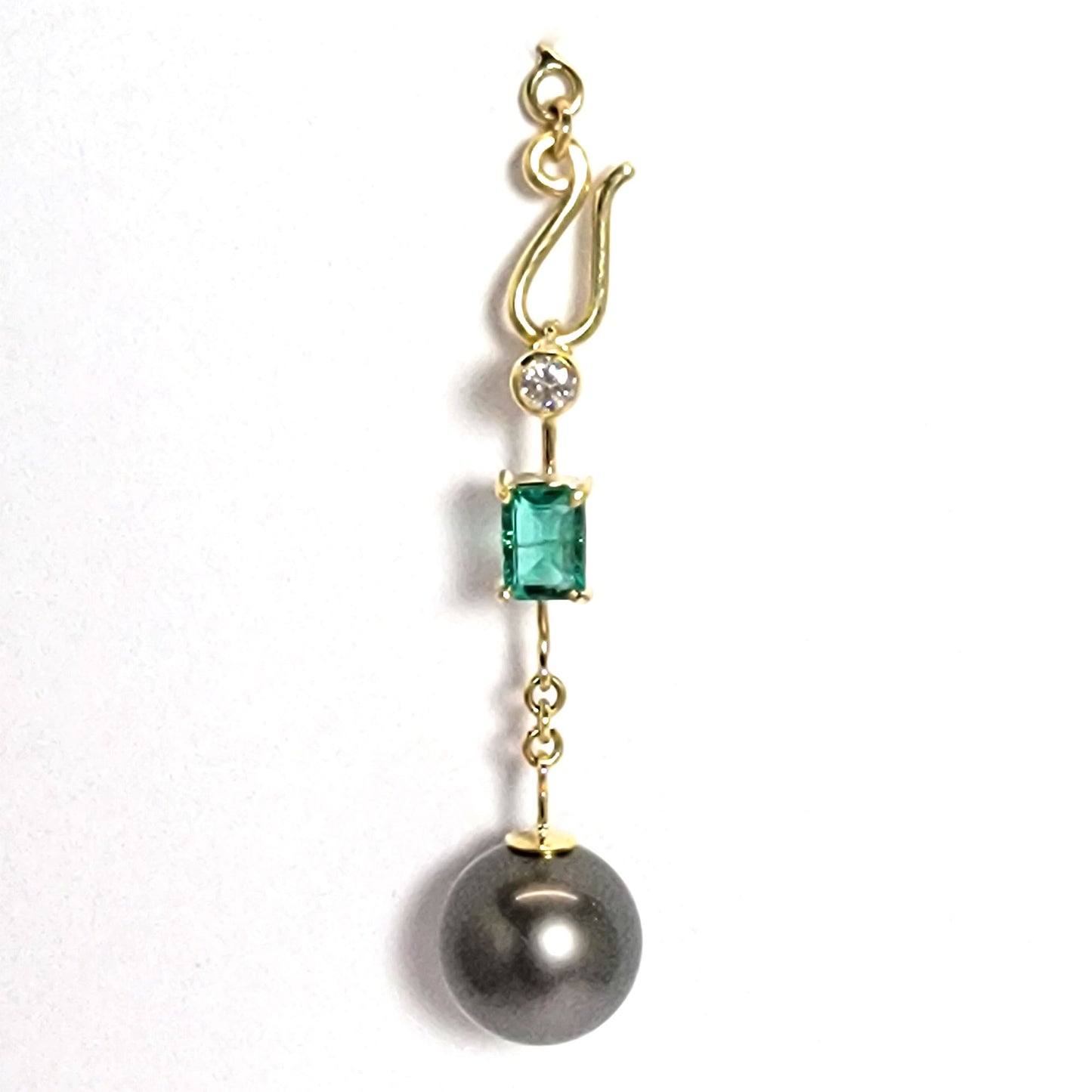 Pendant - Tahitian Black Pearl with Emerald and Diamond