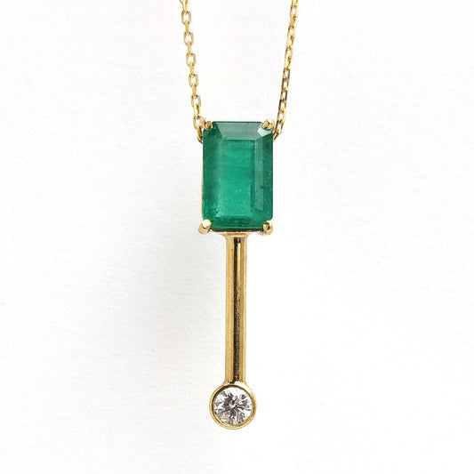 Gold Pendant - Rectangular Emerald and diamond