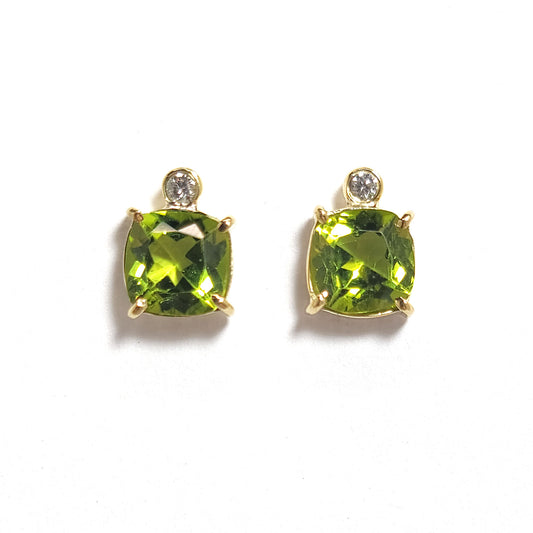 Earrings gold - Peridots and diamonds