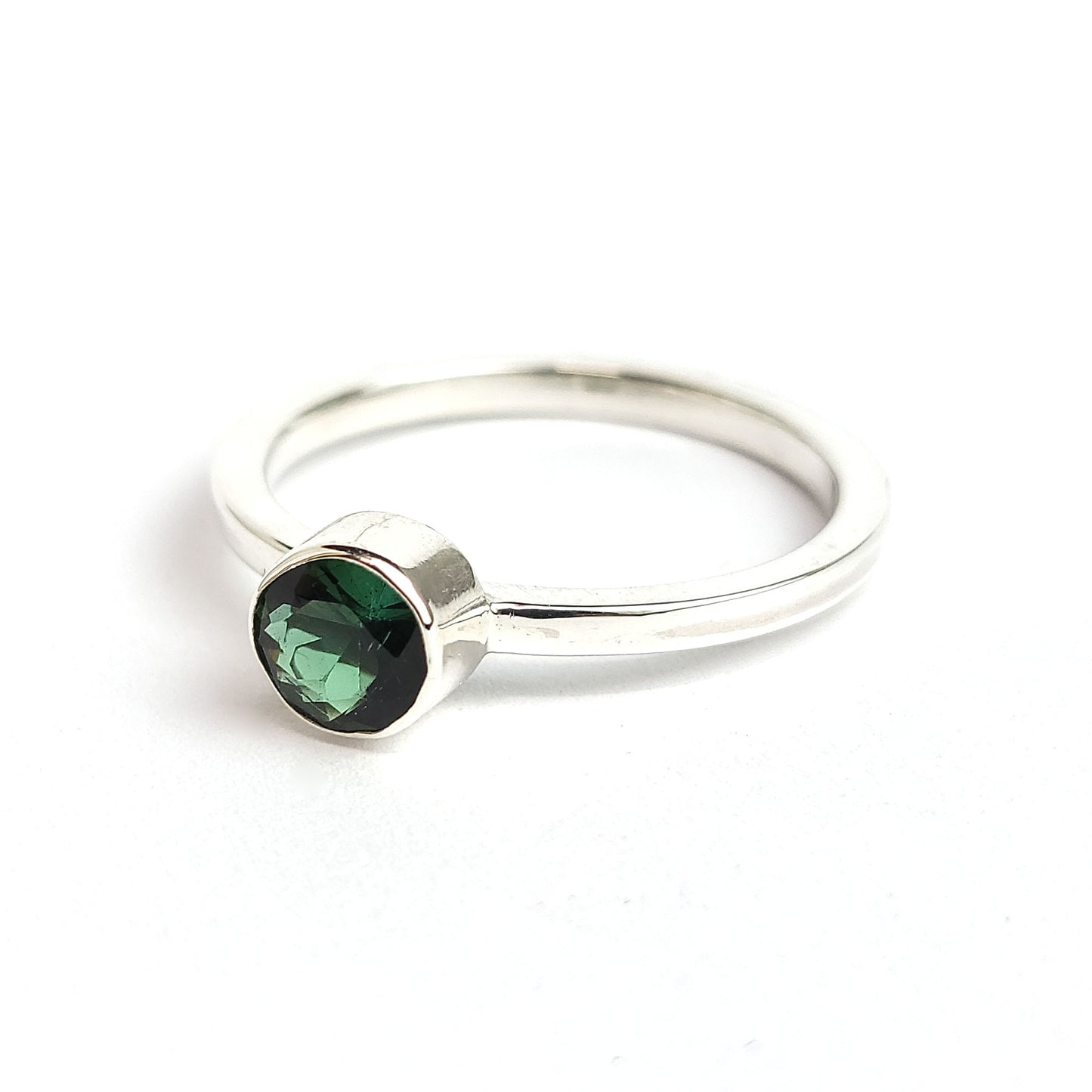 Bezel Sterling Silver Ring - green tourmaline