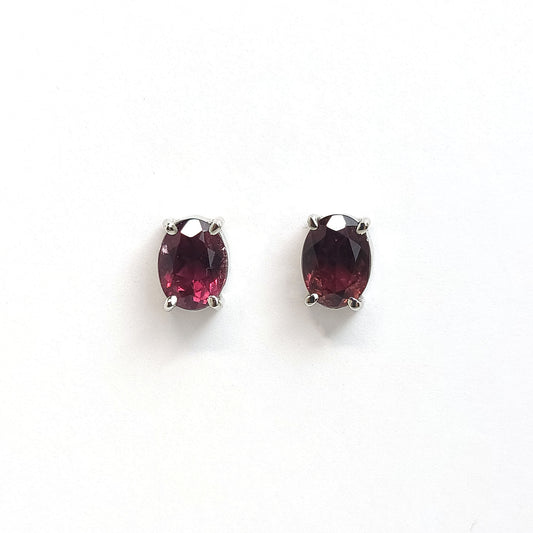 Earrings sterling solitaire - Red tourmaline